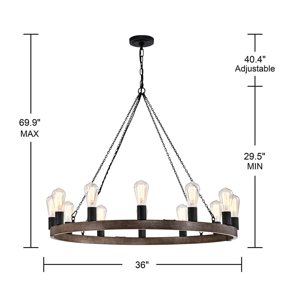 Eva 12-light Faux Wood Finish Metal Chandelier with Black Sleeves FD-1176-ELN