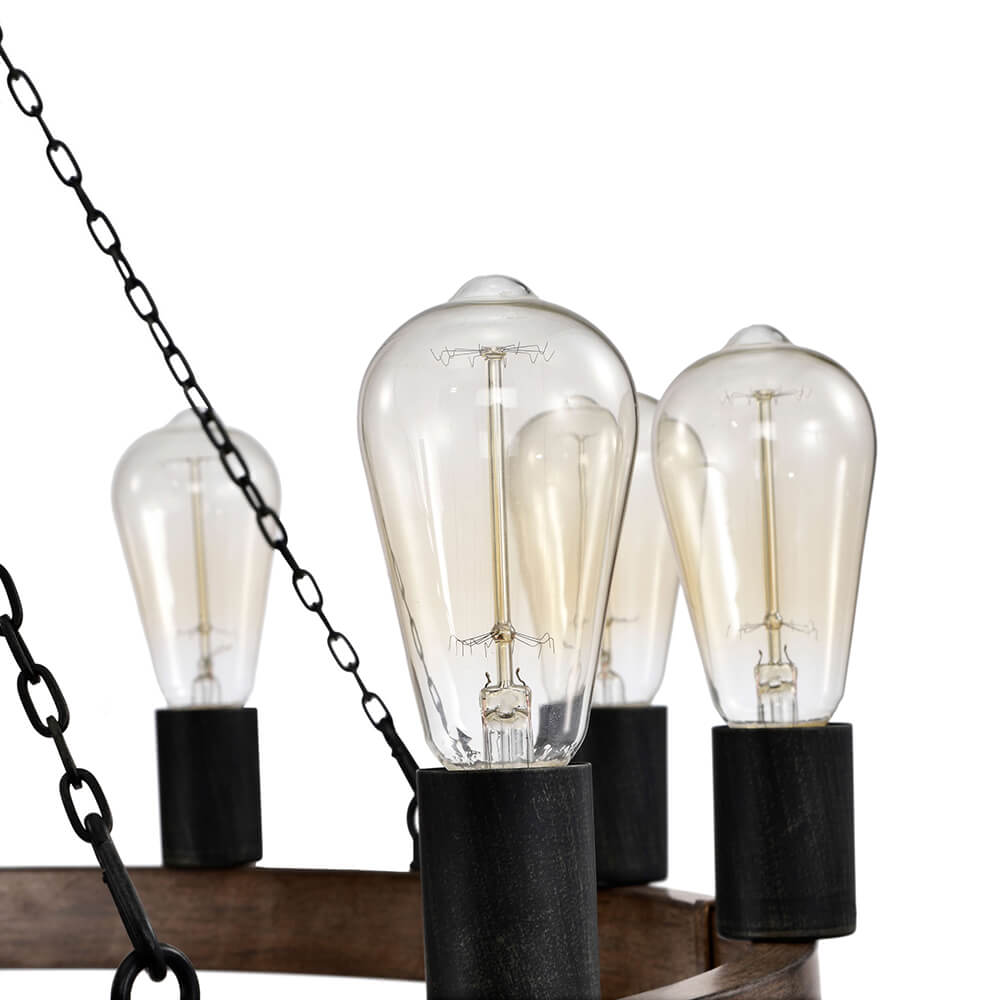 Eva 12-light Faux Wood Finish Metal Chandelier with Black Sleeves FD-1176-ELN