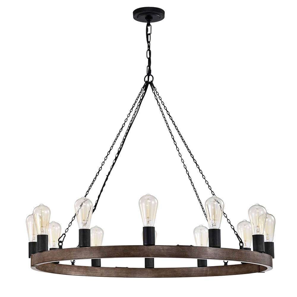 Viviana 12-light Faux Wood Finish Metal Chandelier with Black Sleeves FD-1176-ELN