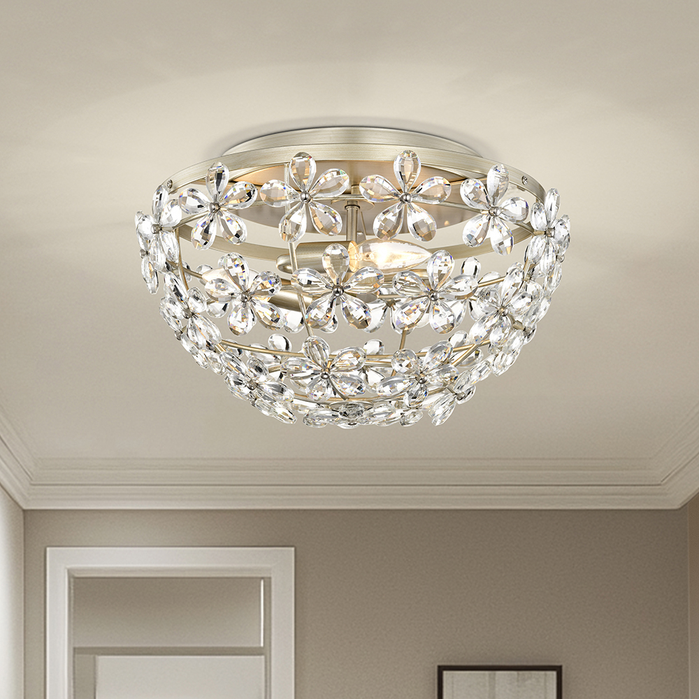 Rosa 3-Light Glam Daisy Flower Crystal Blossom Flush Mount FD-1245-AKX