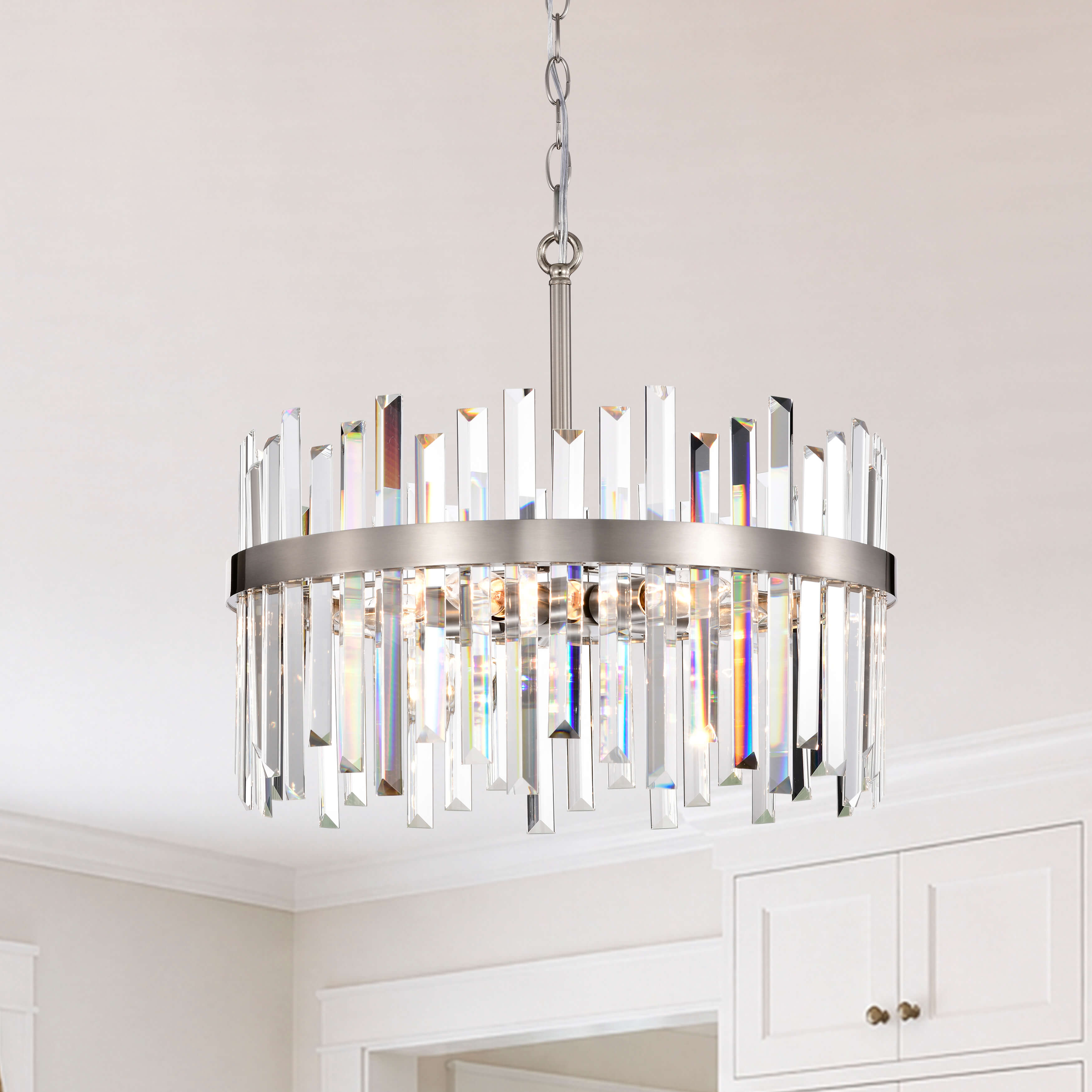 Casandra 5-light Drum Crystal Glass Chandelier - Satin Nickel FD-1384-YSKF Casandra 5-light Drum Crystal Glass Chandelier - Satin Nickel FD-1384-YSKF