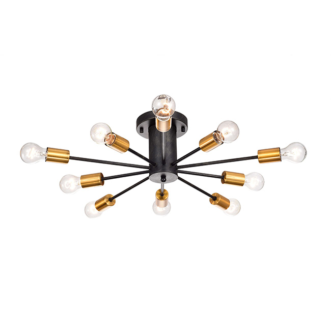 Lorena Sputnik 10-Light Industrial Chandelier in Black and Metallic Gold Finish FD-1443-UAN