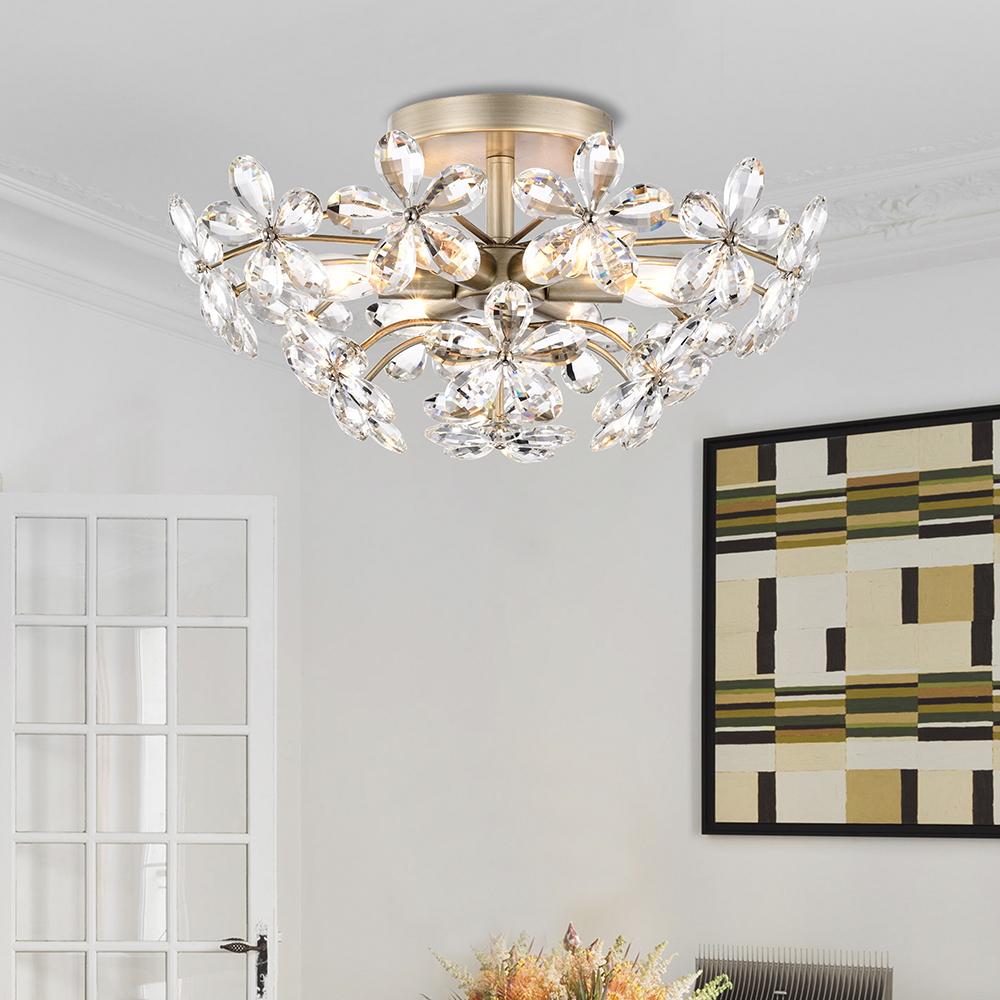 Rosa 6-Light Brushed Silver-ish Champagne Flower Crystal Flush Mount FD-1612-UMQ