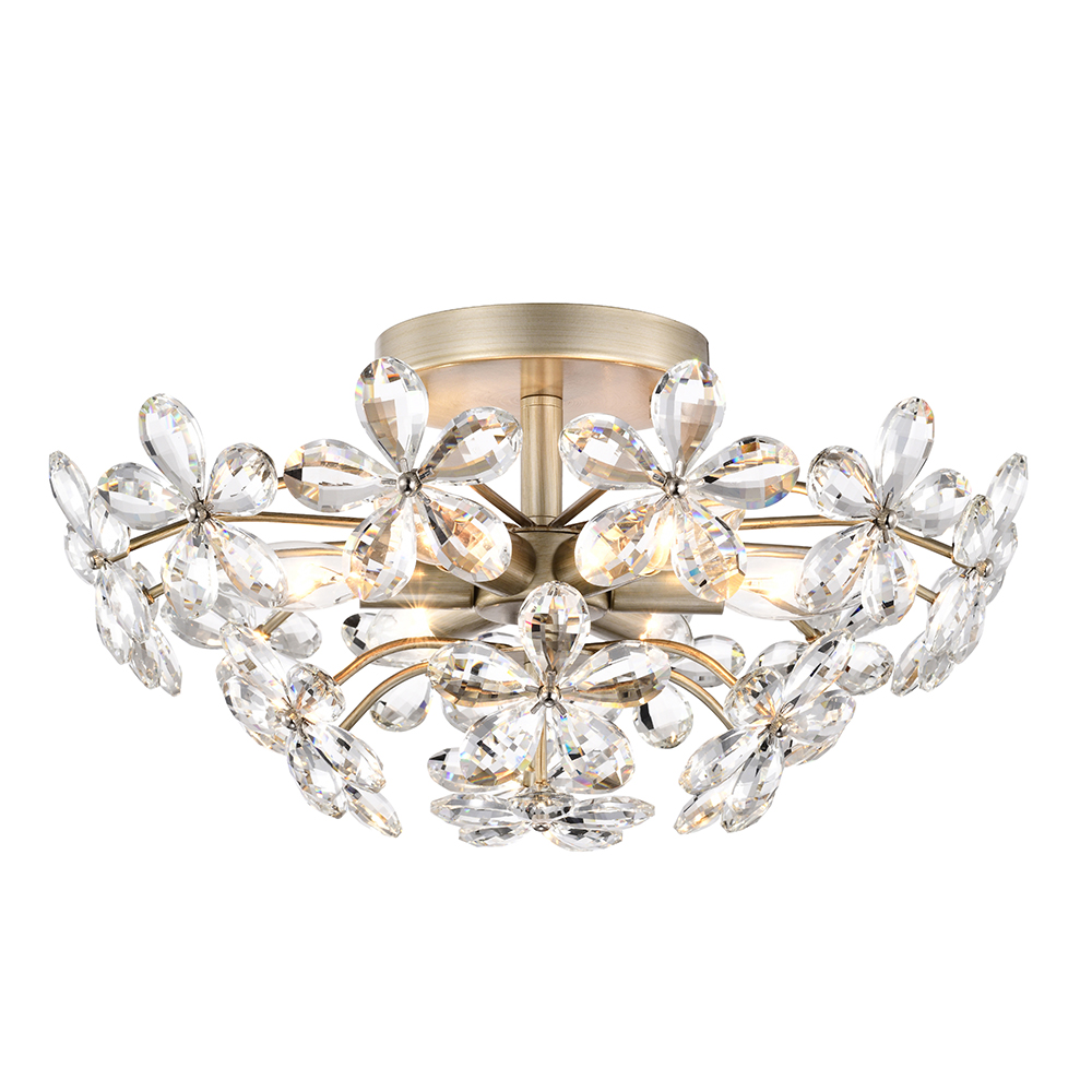 Rosa 6-Light Brushed Silver-ish Champagne Flower Crystal Flush Mount FD-1612-UMQ