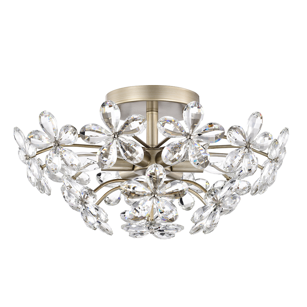 Rosa 6-Light Brushed Silver-ish Champagne Flower Crystal Flush Mount FD-1612-UMQ