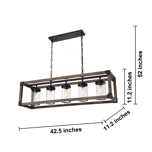 Daniela 5-light Antique Black Metal and Natural Wood Glass Chandelier FD-1795-LRY