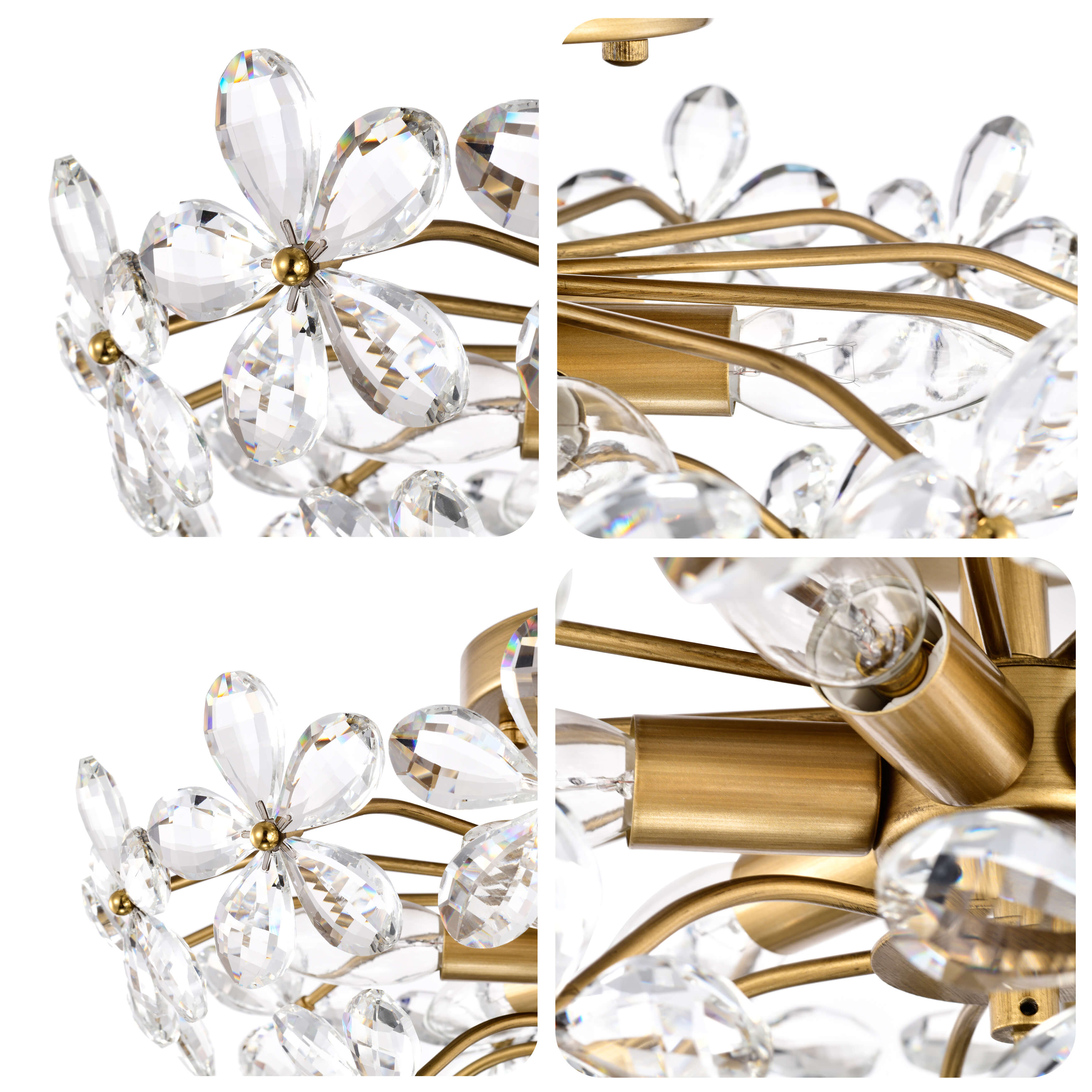 Rosa 6-Light Brushed Brass Finish Crystal Glass Flower Flush Mount FD-1843-UKL