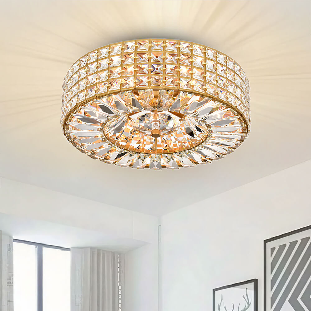 Jolie 4-light Crystal and Prism Round Flush Mount - Glossy Brass FD-2031-HENK Jolie 4-light Crystal and Prism Round Flush Mount - Glossy Brass FD-2031-HENK