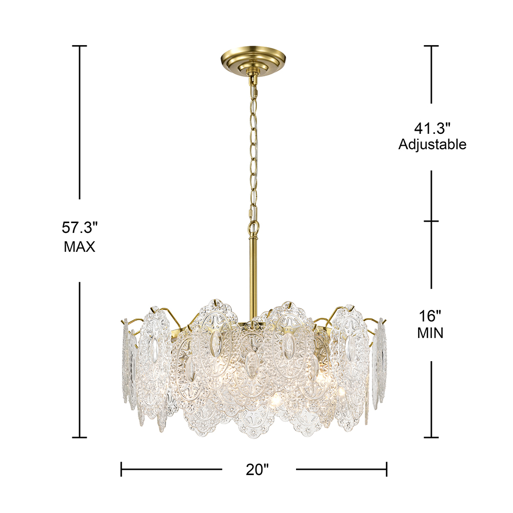 Alma Brushed Shiny Brass 6-Light Tiered Leaf-shaped Glass Chandelier FD-2160-WHP