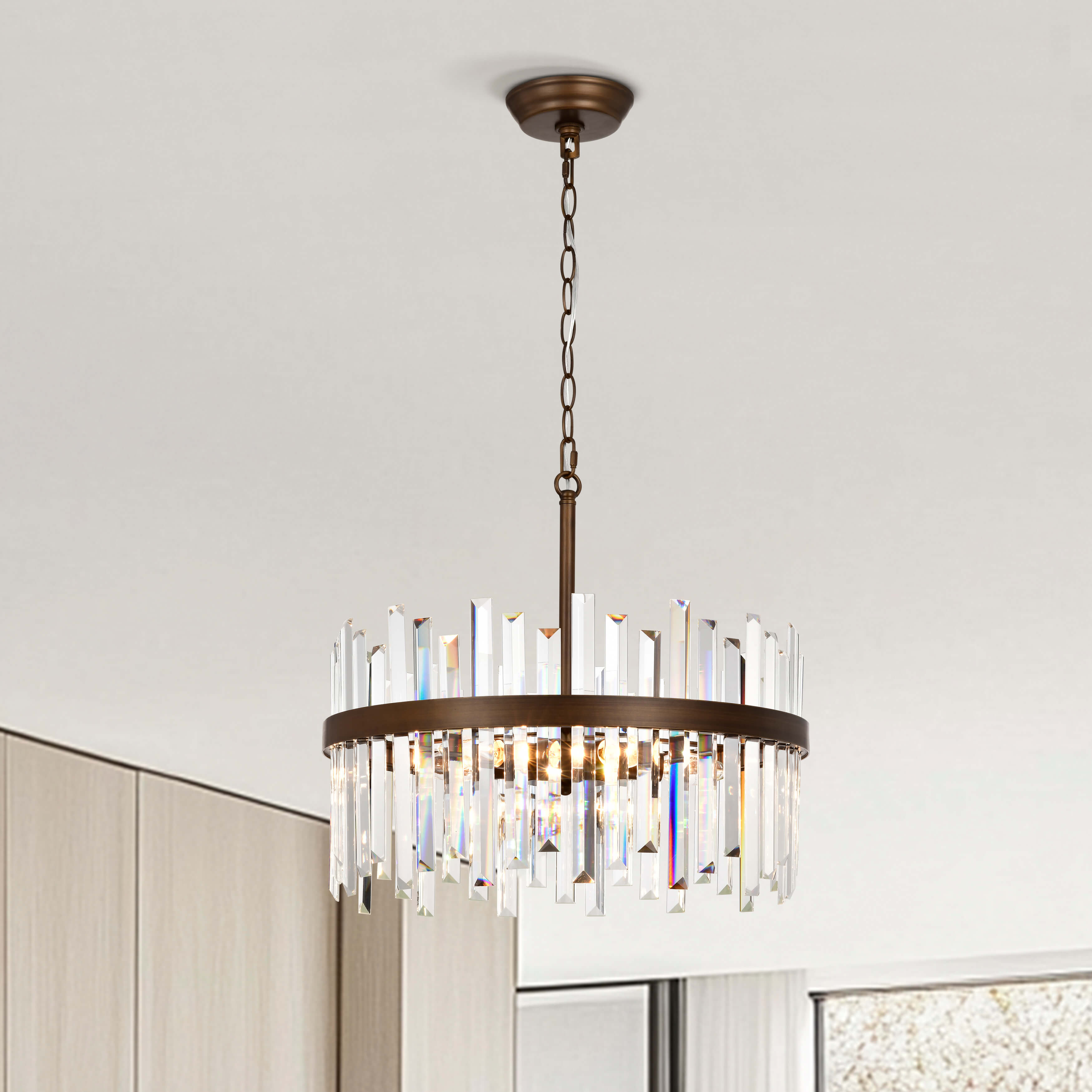 Casandra 5-light Drum Crystal Glass Chandelier - Bronze FD-2579-MZKG