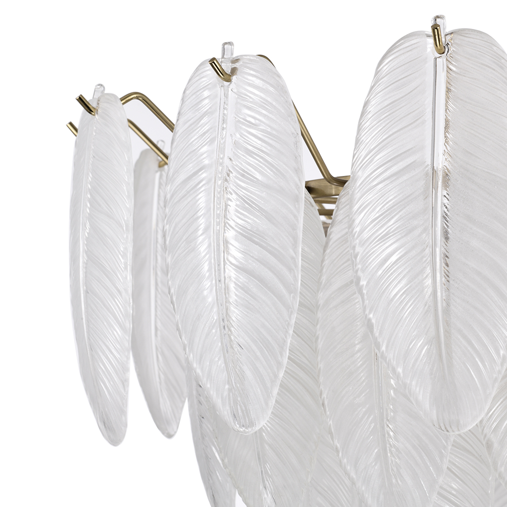 Paula Brushed Shiny Brass 7-Light Glass Feather-shaped Chandelier FD-2670-HYA