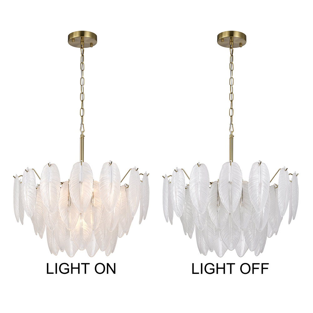 Paula Brushed Shiny Brass 7-Light Glass Feather-shaped Chandelier FD-2670-HYA