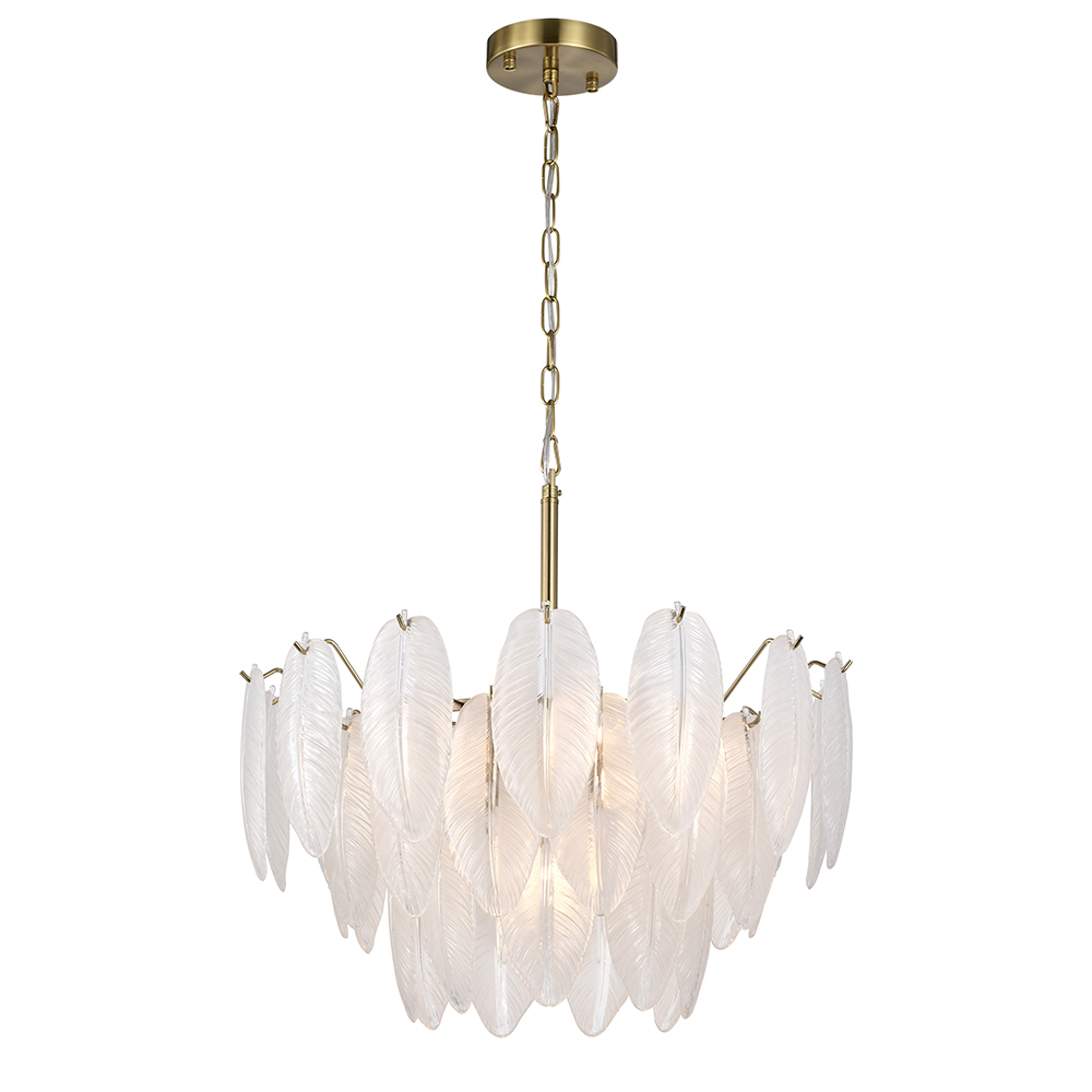 Paula Brushed Shiny Brass 7-Light Glass Feather-shaped Chandelier FD-2670-HYA