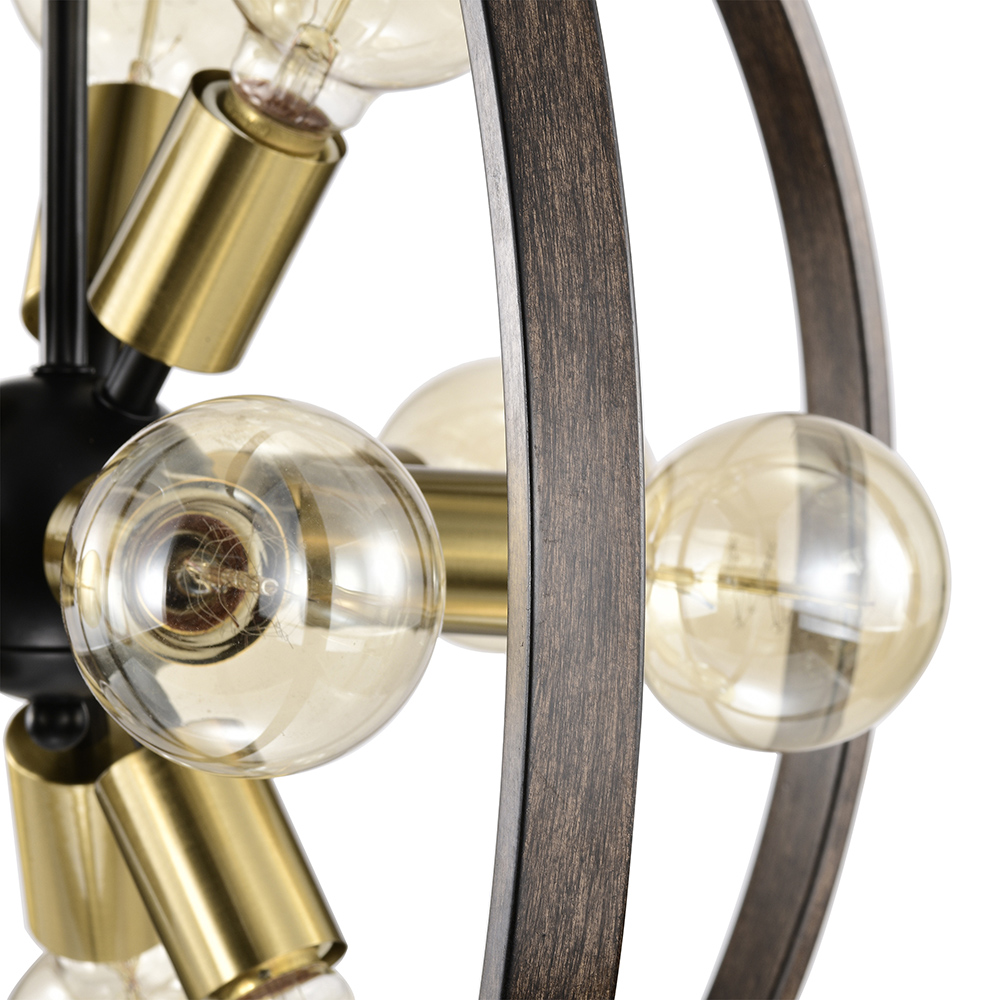 Benita 12-Light Faux Wood Brushed Shiny Brass Orb Sputnik Chandelier FD-2740-SQR