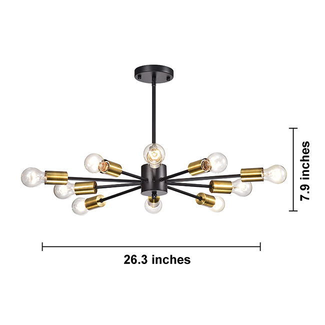 Lorena Sputnik 10-Light Chandelier in Black and Metallic Gold Finish FD-3387-CAE