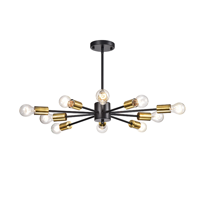 Lorena Sputnik 10-Light Chandelier in Black and Metallic Gold Finish FD-3387-CAE