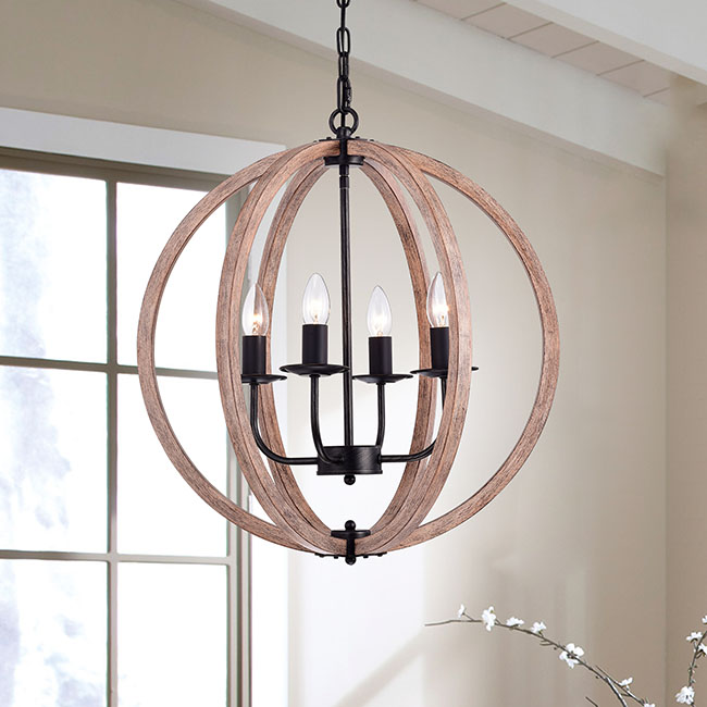 Benita Natural Wood 4-light Orb Chandelier FD-3566-XNE