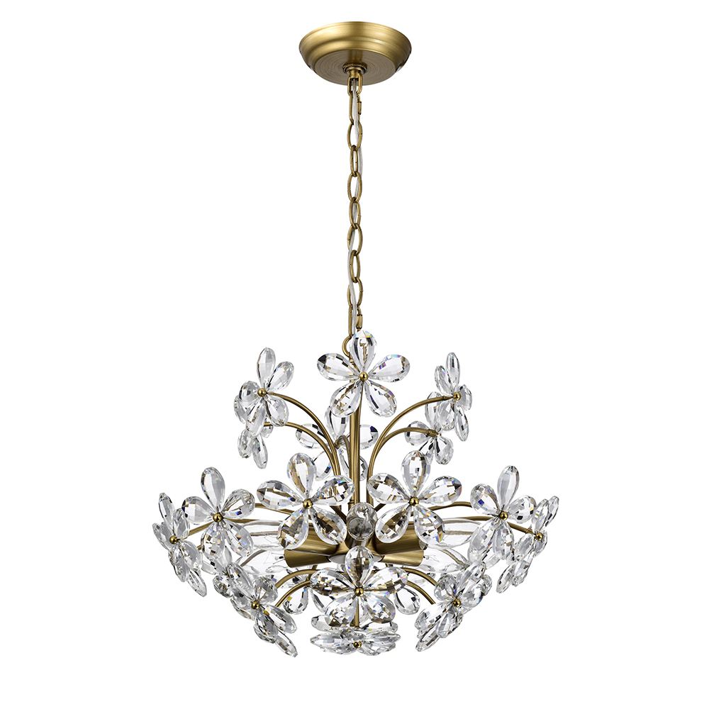 Rosa 6-Light Brushed Brass Finish Crystal Glass Flower Chandelier FD-3680-BNP