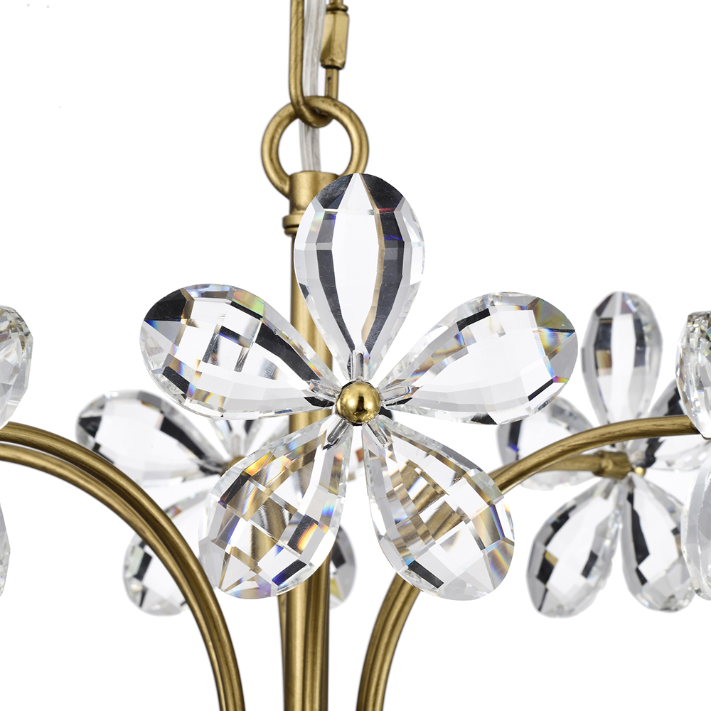 Rosa 6-Light Brushed Brass Finish Crystal Glass Flower Chandelier FD-3680-BNP