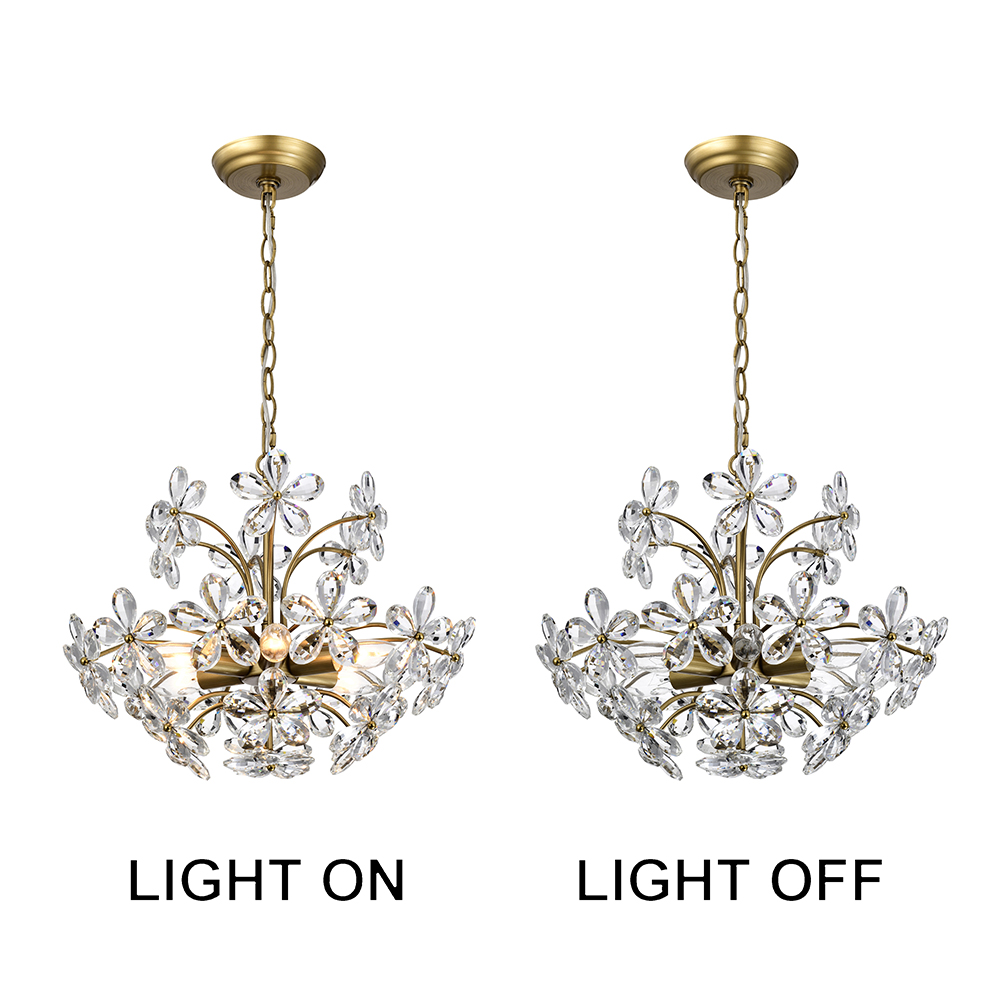 Rosa 6-Light Brushed Brass Finish Crystal Glass Flower Chandelier FD-3680-BNP