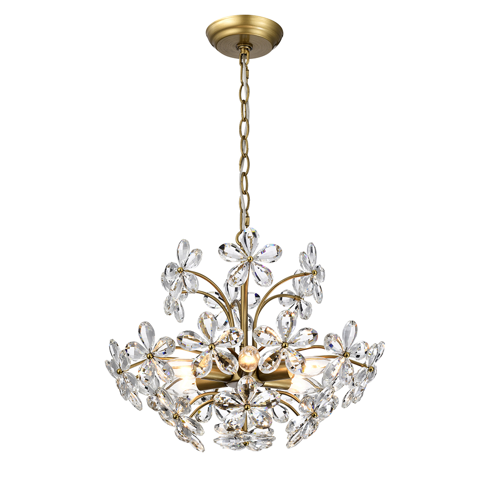 Rosa 6-Light Brushed Brass Finish Crystal Glass Flower Chandelier FD-3680-BNP