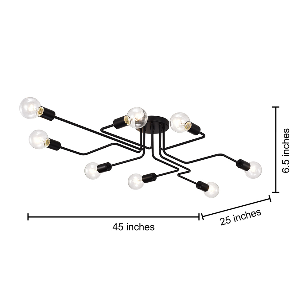 Olalla 8-Light Black Sputnik Linear Flush Mount FD-3726-WKB