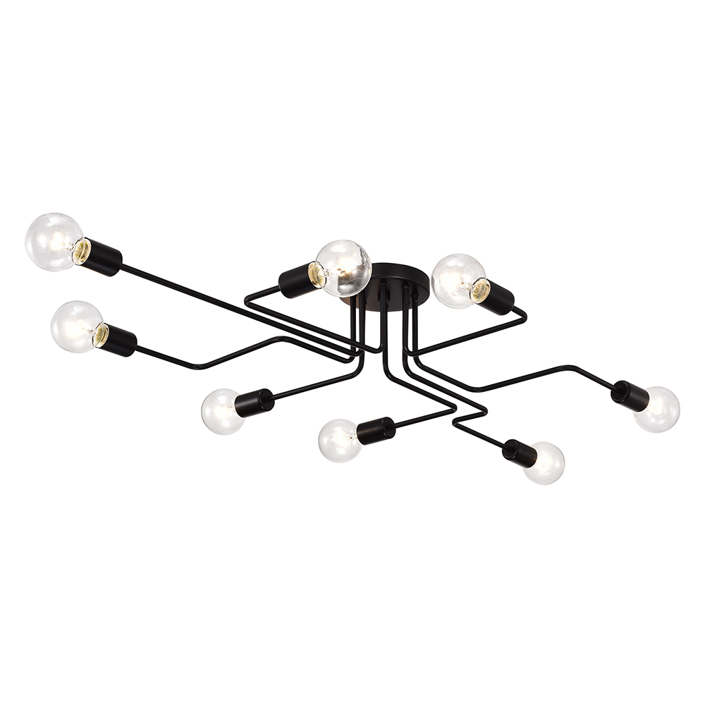 Olalla 8-Light Black Sputnik Linear Flush Mount FD-3726-WKB