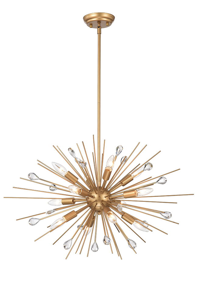 Lorena Shiny Bronze 12-light Crystal and Slender Rods Sputnik Chandelier - FD-3758-CTH