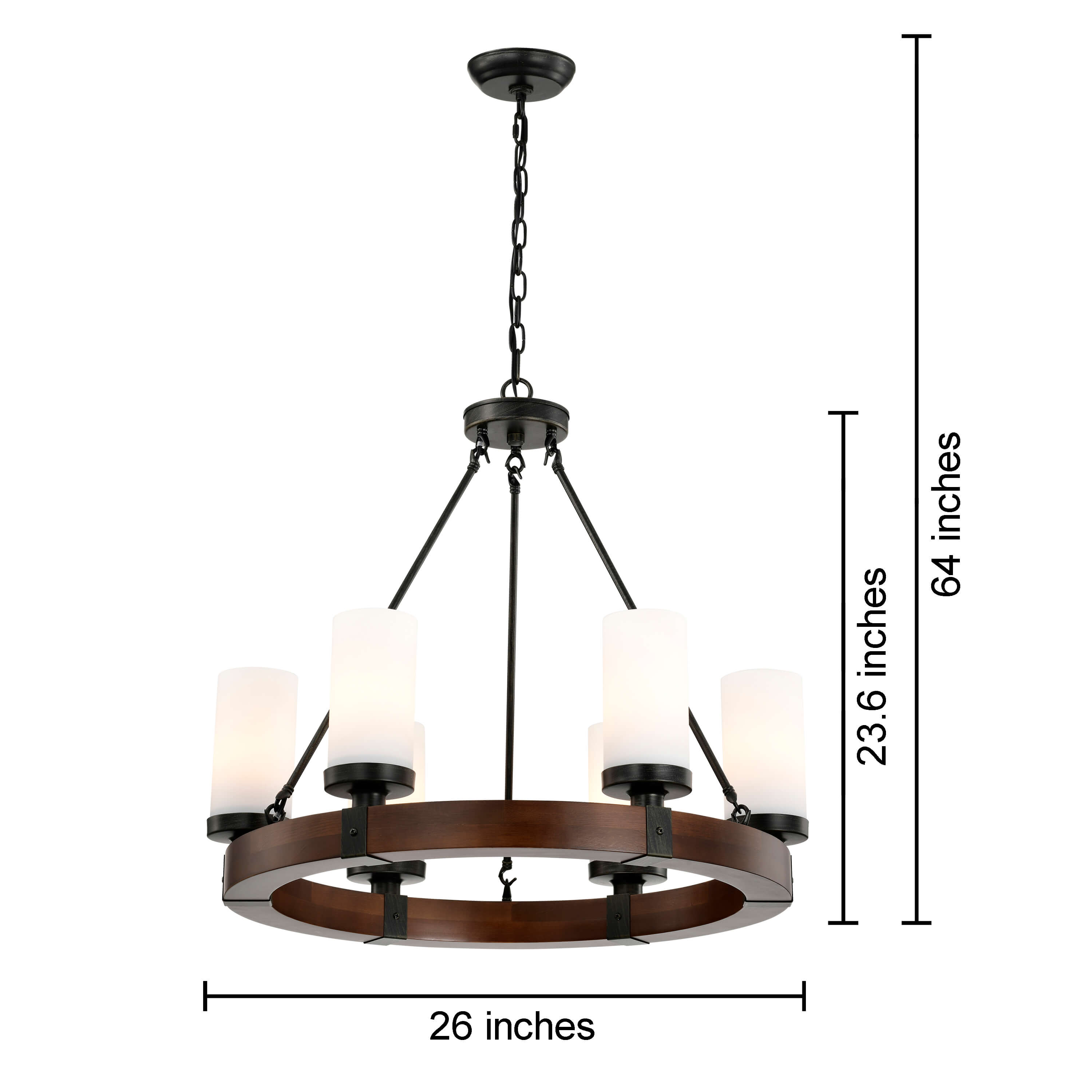 Daniela Antique Black 6-light Round Wood Chandelier with Frosted Glass FD-3982-AQS