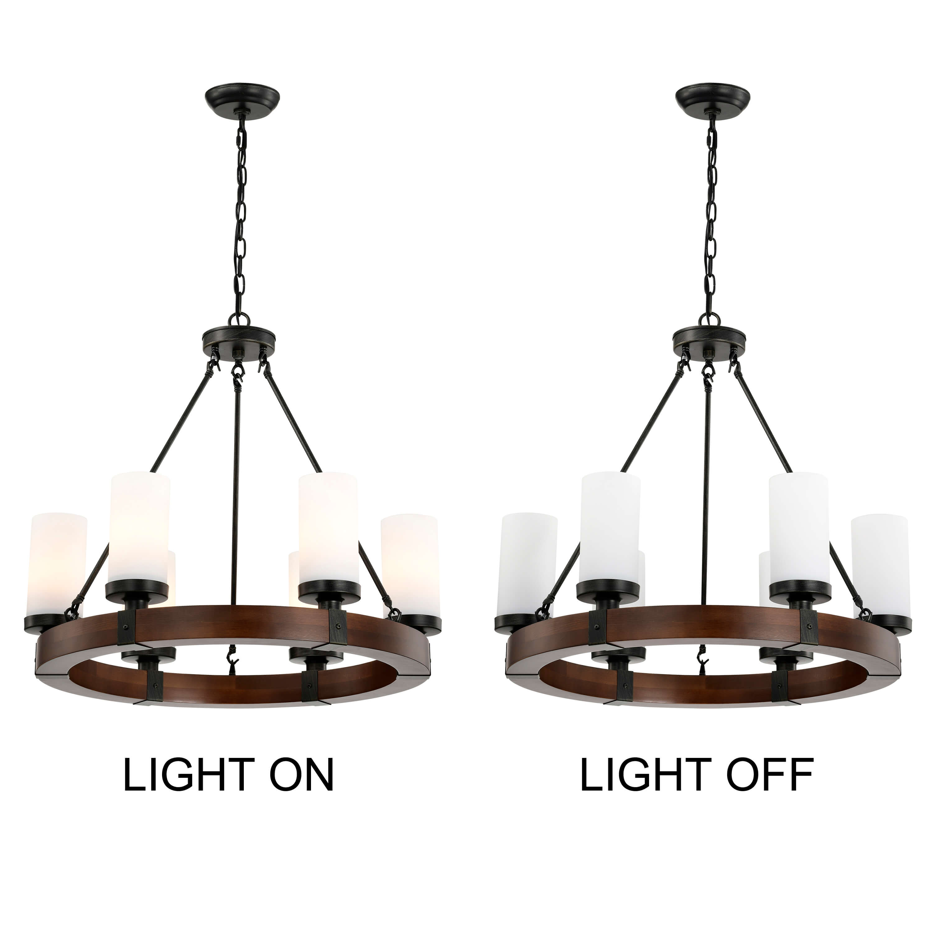 Daniela Antique Black 6-light Round Wood Chandelier with Frosted Glass FD-3982-AQS