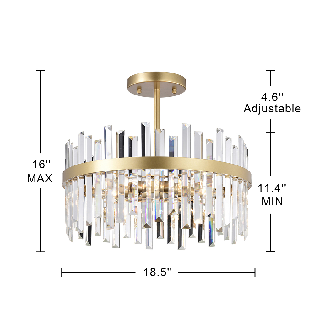 Maggio 5-Light 18.5" Glossy Brass Drum Semi Flush Mount FD-4006-LBD