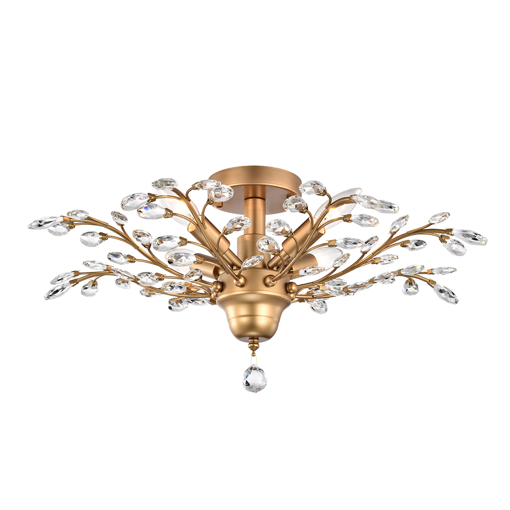 Holly 4-light Shiny Bronze Crystal Leaves Branches Flush Mount FD-4084-EJG