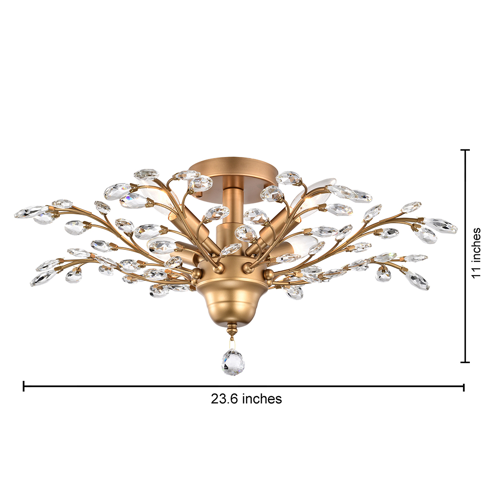 Holly 4-light Shiny Bronze Crystal Leaves Branches Flush Mount FD-4084-EJG