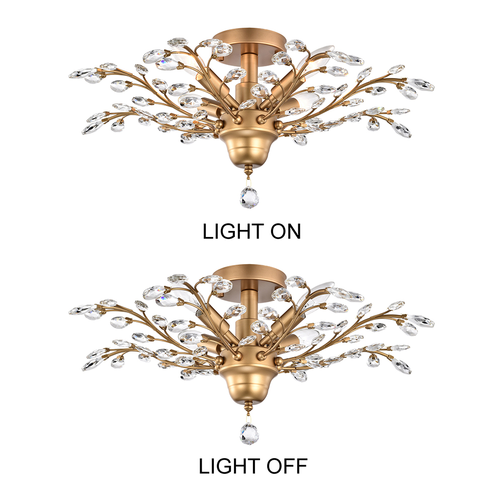 Holly 4-light Shiny Bronze Crystal Leaves Branches Flush Mount FD-4084-EJG