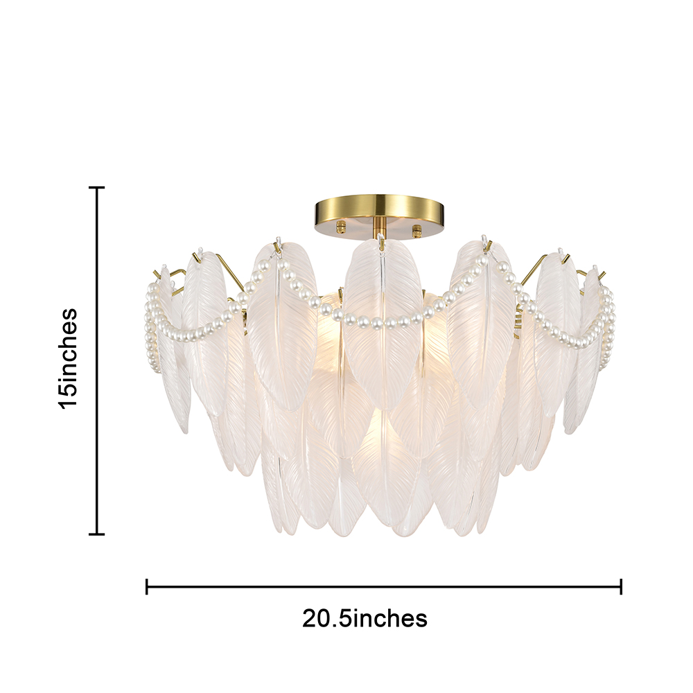 Paula 7-Light Brushed Shiny Brass Glass Feather-shaped Flush Mount FD-4091-DPN