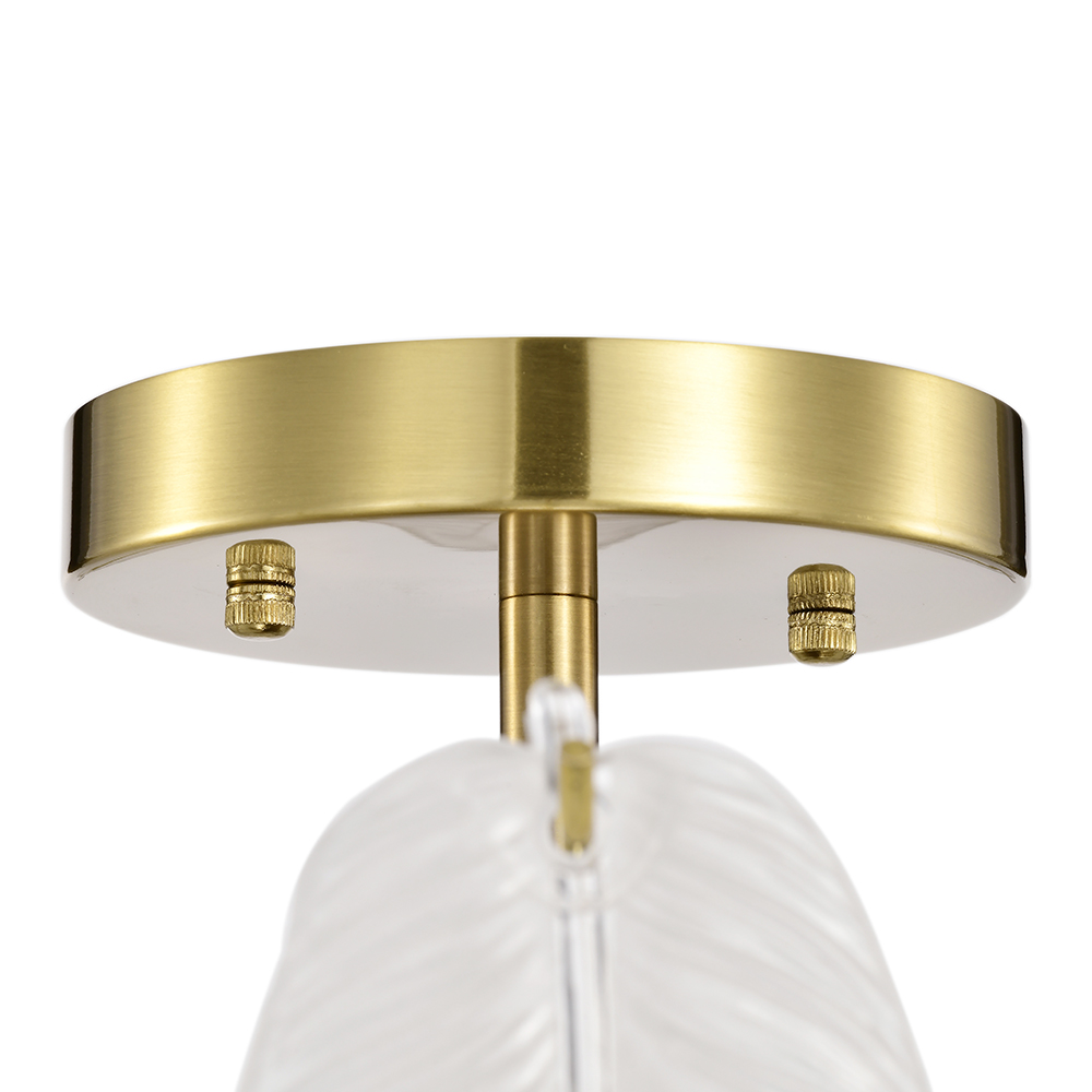 Paula 7-Light Brushed Shiny Brass Glass Feather-shaped Flush Mount FD-4091-DPN