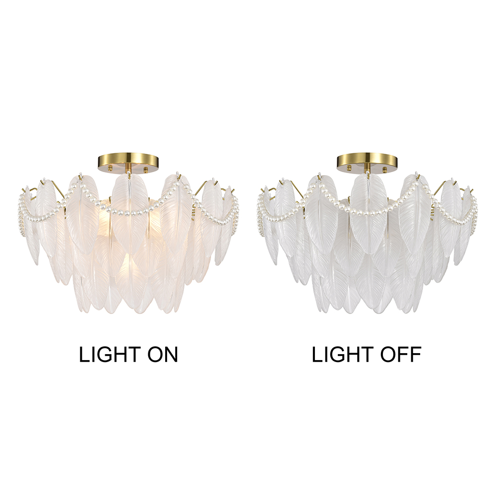 Paula 7-Light Brushed Shiny Brass Glass Feather-shaped Flush Mount FD-4091-DPN