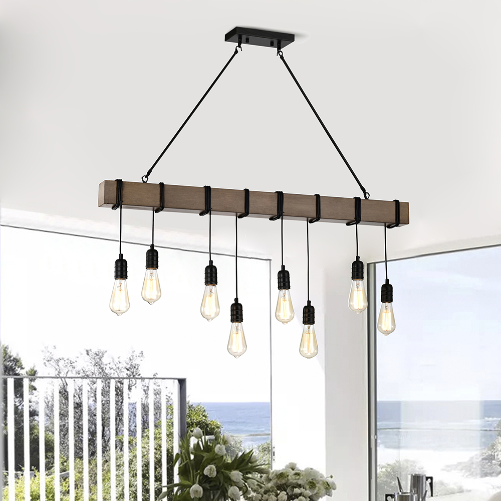 Irma 8-light Natural Wooden Beam Linear Chandelier FD-4397-ZZU