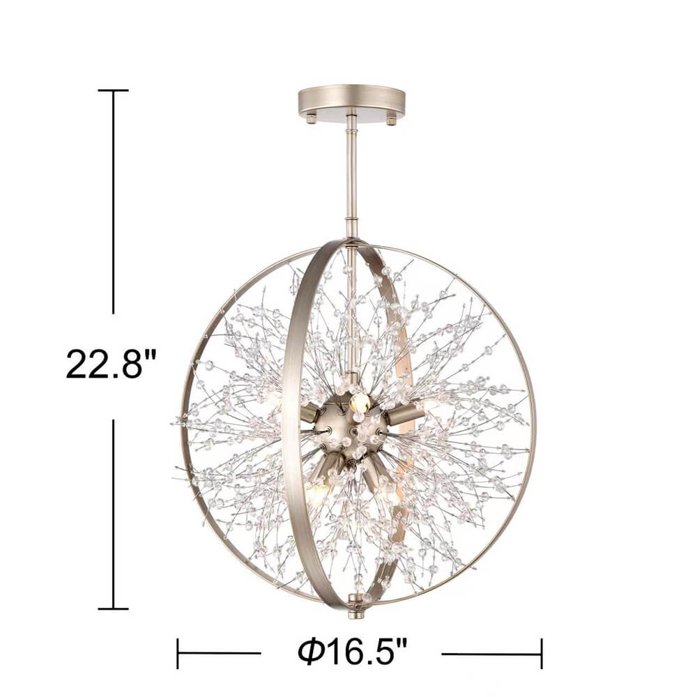 Ana Brushed Champagne Silver 8-Light Beads Starburst Orb Flush Mount FD-4409-JMD