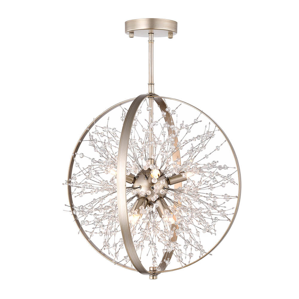 Ana Brushed Champagne Silver 8-Light Beads Starburst Orb Flush Mount FD-4409-JMD