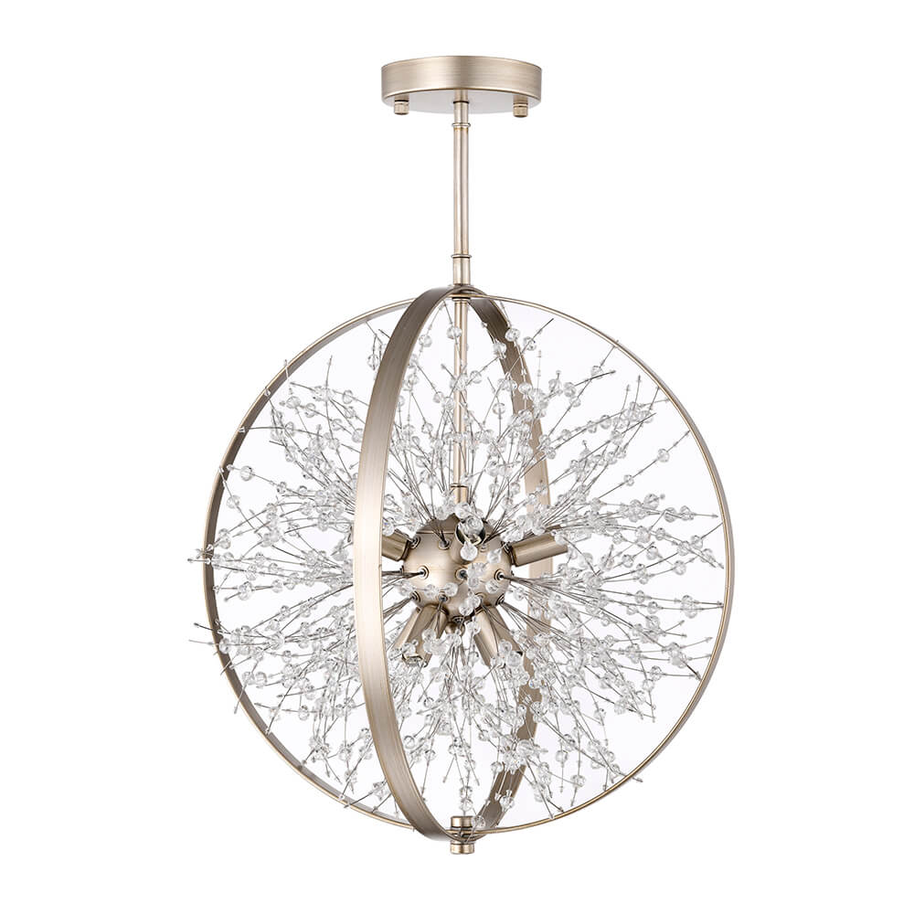 Ana Brushed Champagne Silver 8-Light Beads Starburst Orb Flush Mount FD-4409-JMD