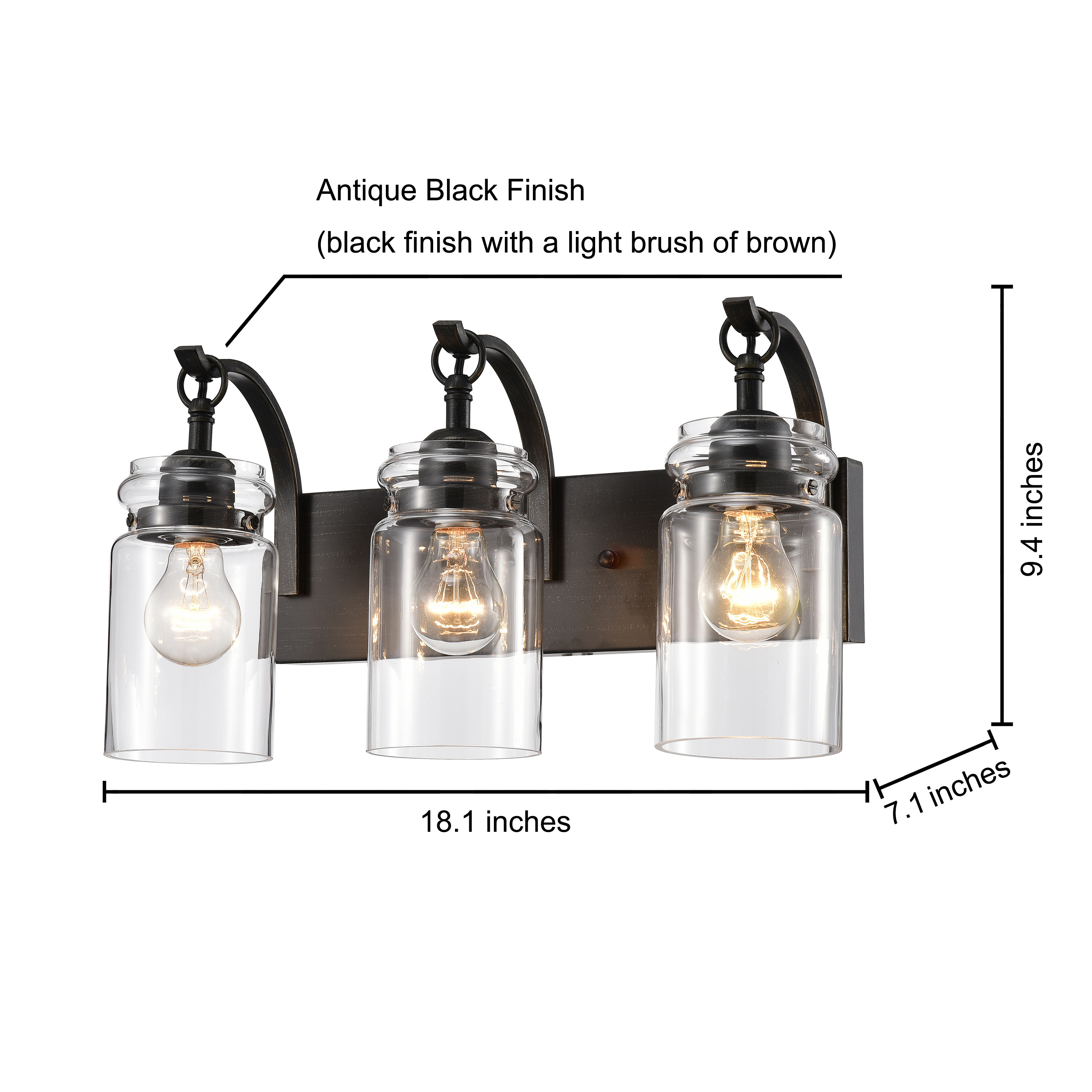 Anastasia Antique Black 3-Light Wall Sconce with Clear Glass Shade FD-4551-KAV
