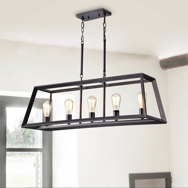 Daniela Antique Black Metal Frame 5-Light Trapezoid Pendant Chandelier FD-4595-GHJ