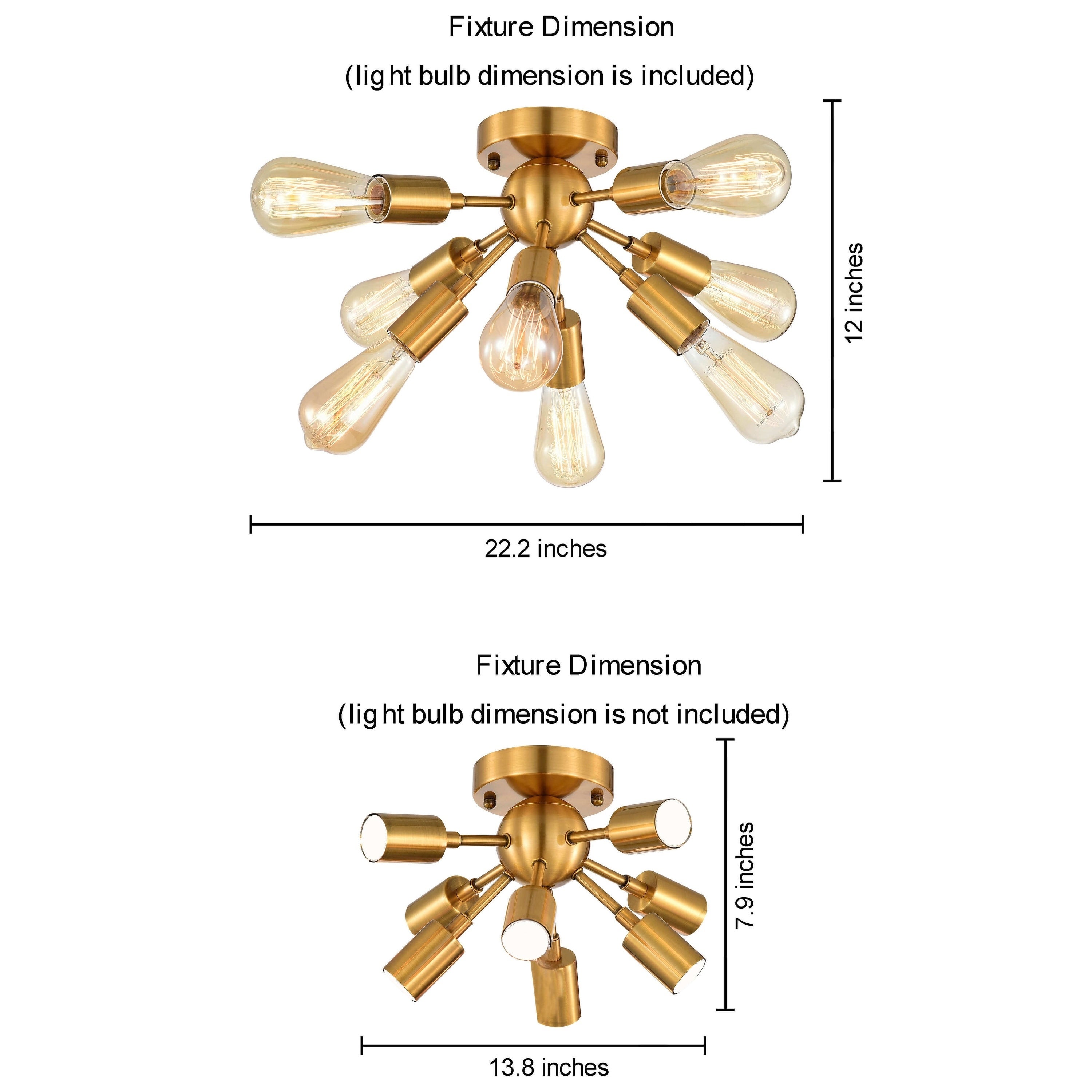 Lorena 22 1/5" Sputnik Plated Orange-Gold 8-Light Industrial Flush Mount FD-4601-FLL