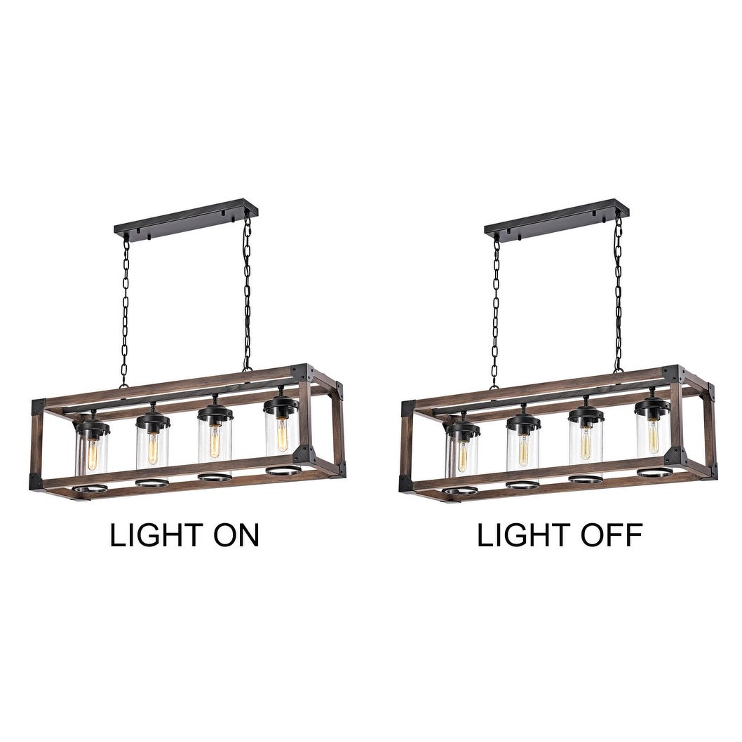 Daniela Chic Antique Black Metal and Wood Bubble Glass Cylinders Rectangular Pendant Chandelier FD-4671-NZF
