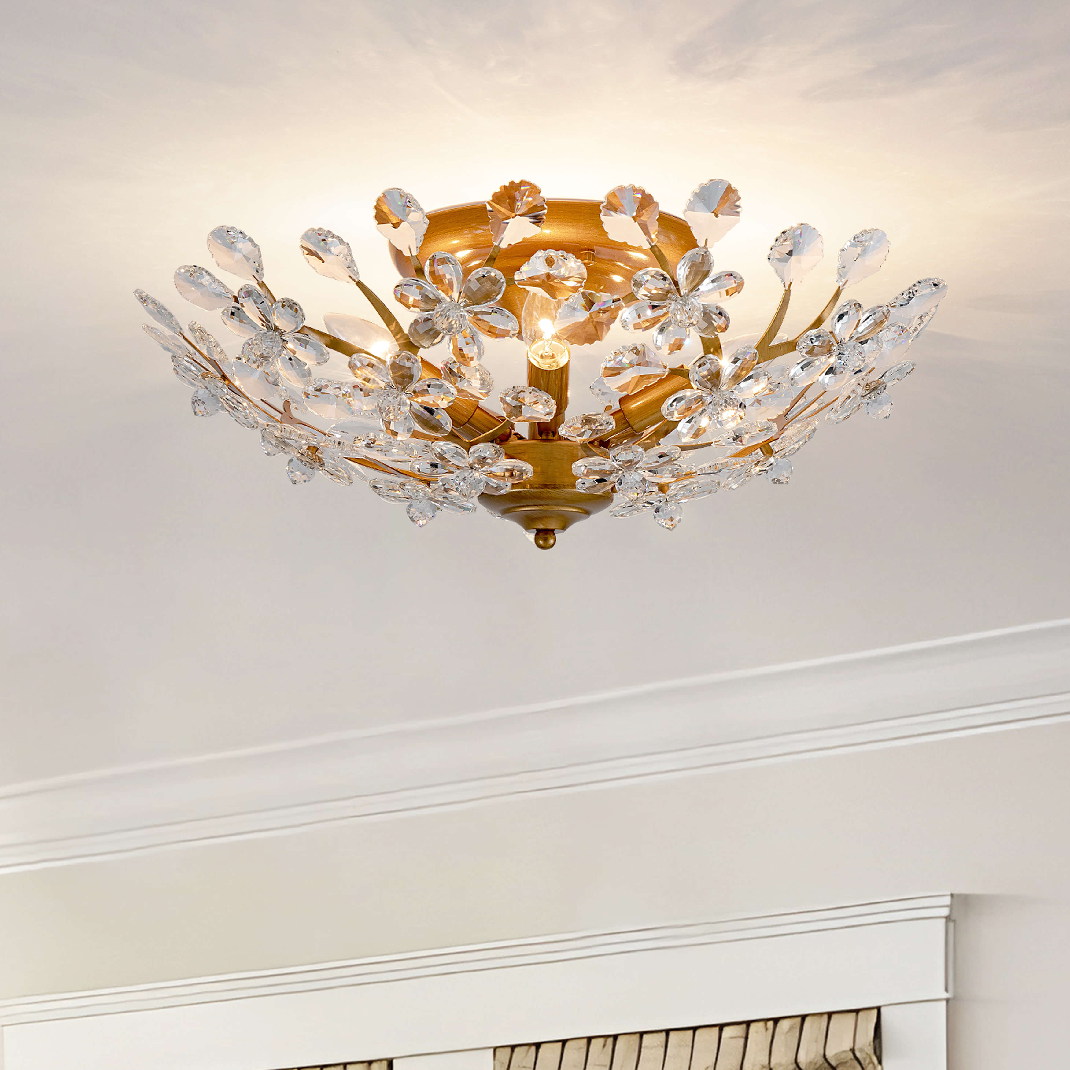 Isabel 5-light Crystal Glass Flowers Blooms Flush Mount - Low-gloss Brushed Brass Finish FD-4928-VGBK