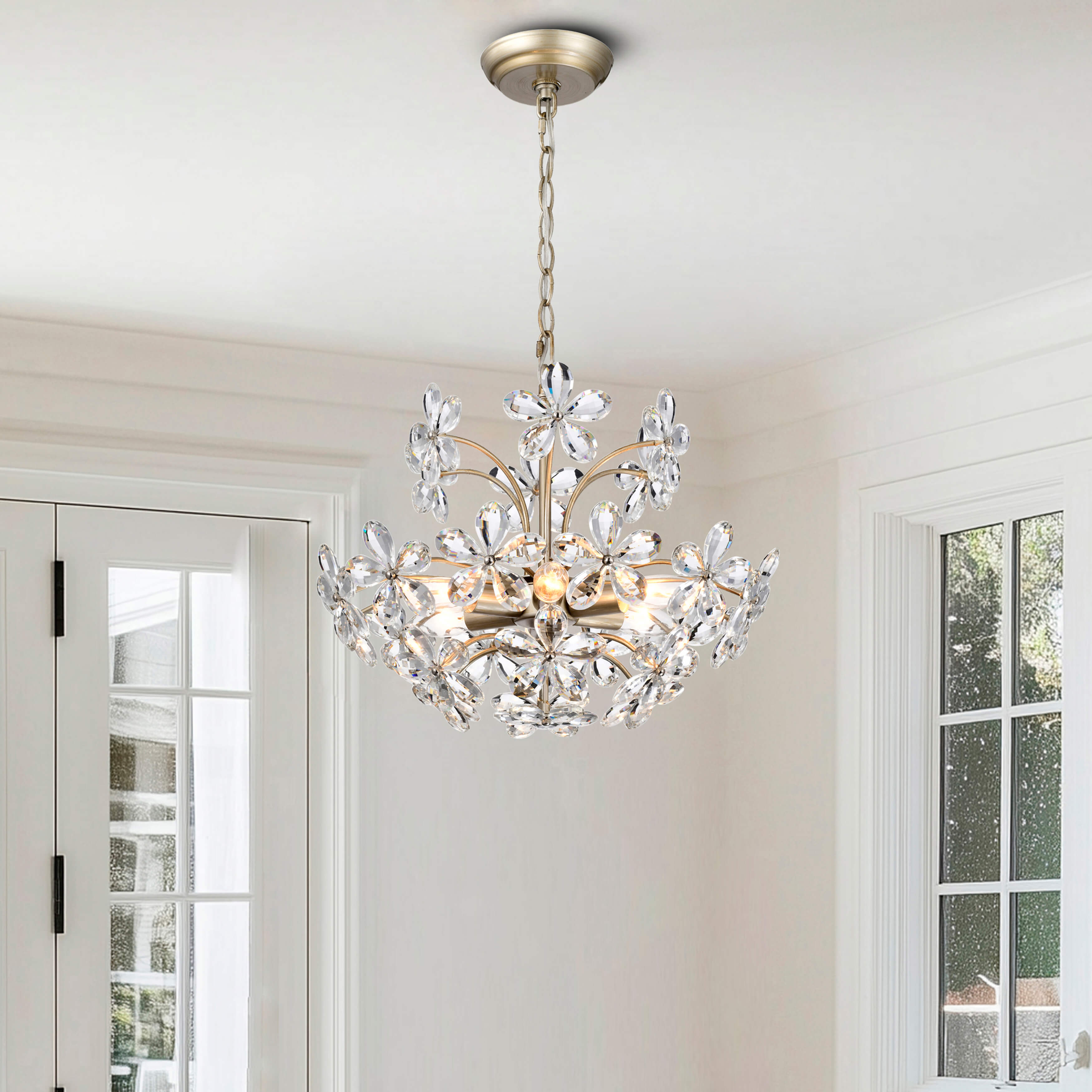 Rosa 6-Light Brushed Silver-ish Champagne Flower Crystal Chandelier FD-4981-KGS