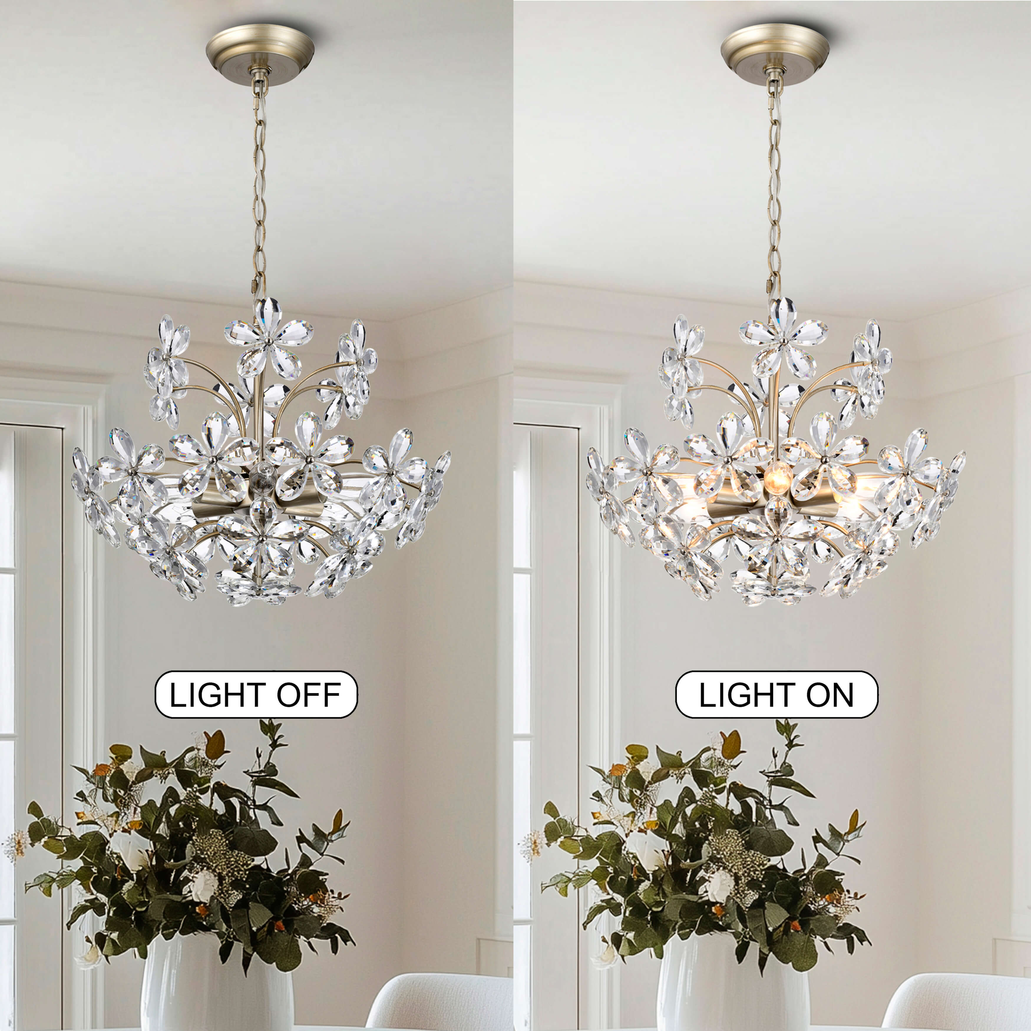 Rosa 6-Light Brushed Silver-ish Champagne Flower Crystal Chandelier FD-4981-KGS