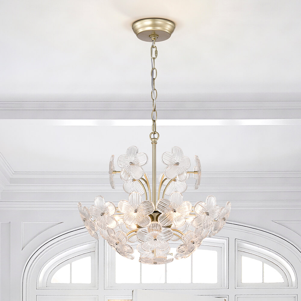 Rosa Modern 6-Light 17.7" Glam Clear Glass Flower Chandelier - Brushed Silver-ish Champagne FD-5133-TUPU