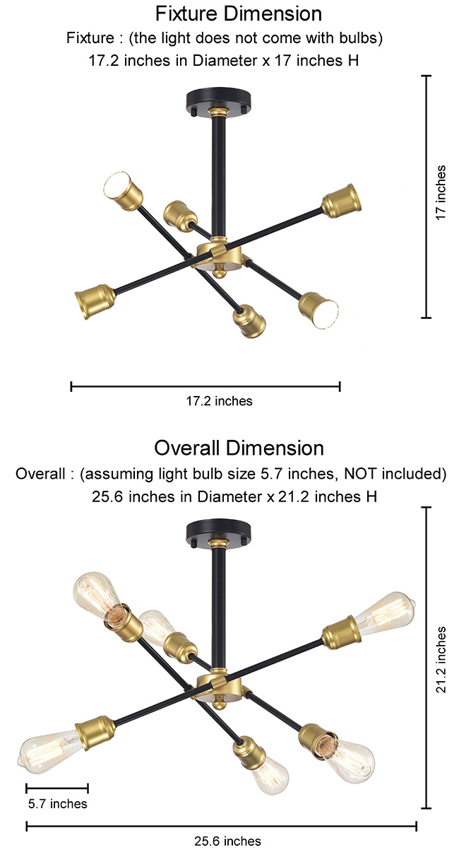 Lorena 6-light Sputnik Black and Gold Chandelier FD-5260-CVP